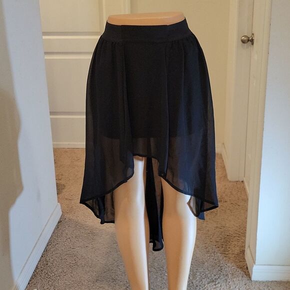 NO BOUNDARIES DOUBLE LAYER IRREGULAR HIGH LOW ELASTIC WAISTBAND CHIFFON SKIRT - Picture 12 of 16